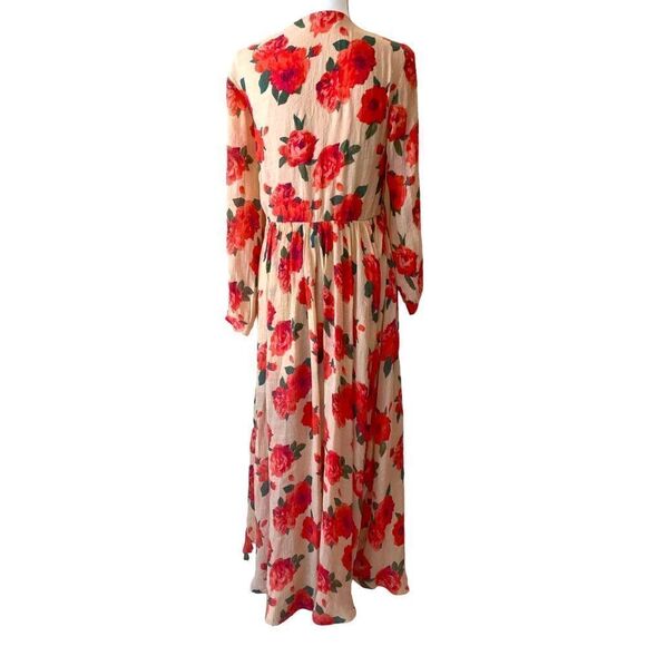 Floral Maxi Dress Orange Poppies Size Medium  Large - Picture 2 of 6